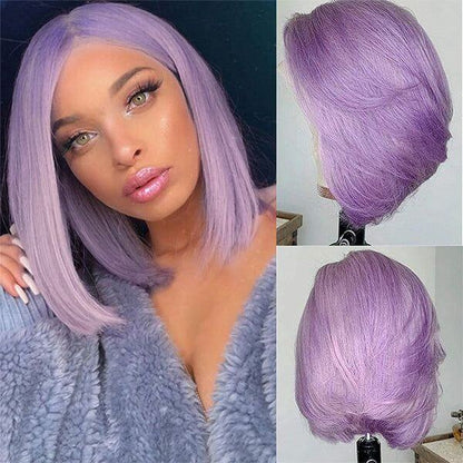 Human Hair 13x4 Lace Front Purple Straight BOB Wig