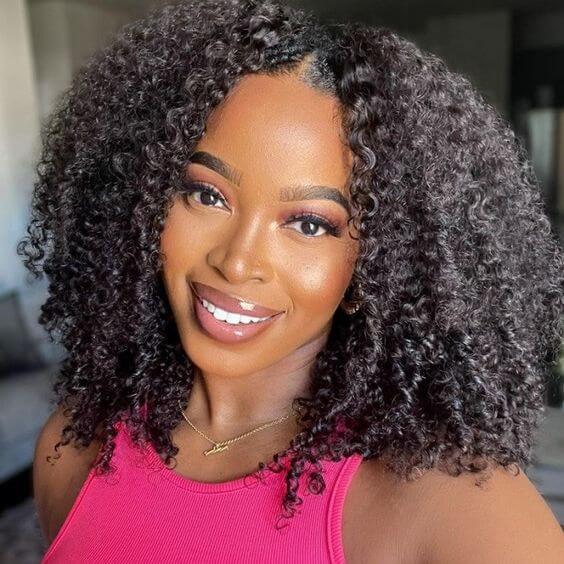 Human Hair 4x4 Lace Closure Kinky Curly BOB Wig