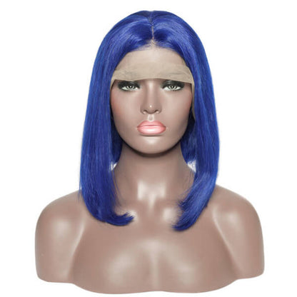 Human Hair 4x4 Lace Closure Blue Straight BOB Wig