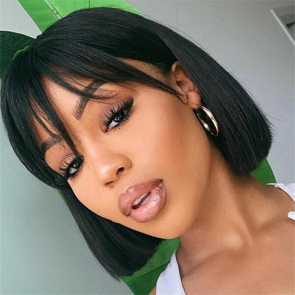 Human Hair 13x4 Lace Front Straight BOB Wig With Bangs