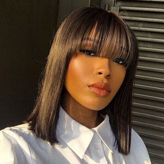 Human Hair 13x4 Lace Front Straight BOB Wig With Bangs