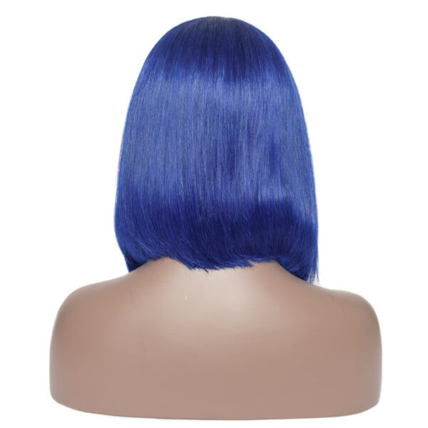 Human Hair 4x4 Lace Closure Blue Straight BOB Wig