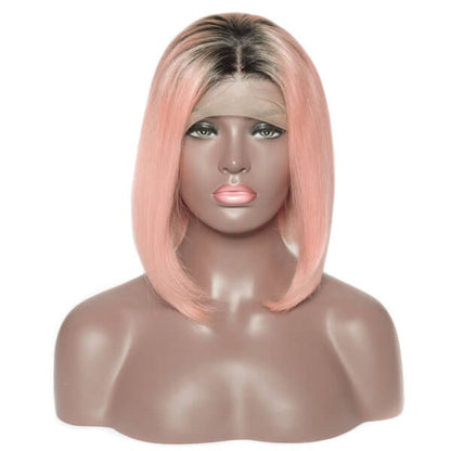 Human Hair 4x4 Lace Closure Ombre 1B/Pink Straight BOB Wig