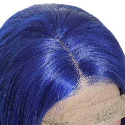 Human Hair 4x4 Lace Closure Blue Straight BOB Wig