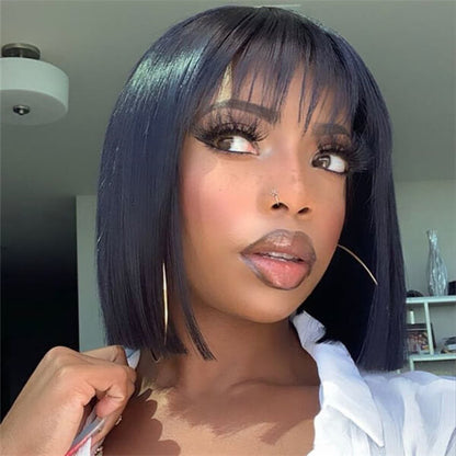 Human Hair 13x4 Lace Front Straight BOB Wig With Bangs