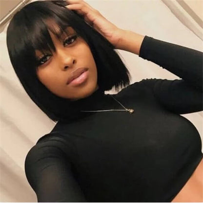 Human Hair 13x4 Lace Front Straight BOB Wig With Bangs