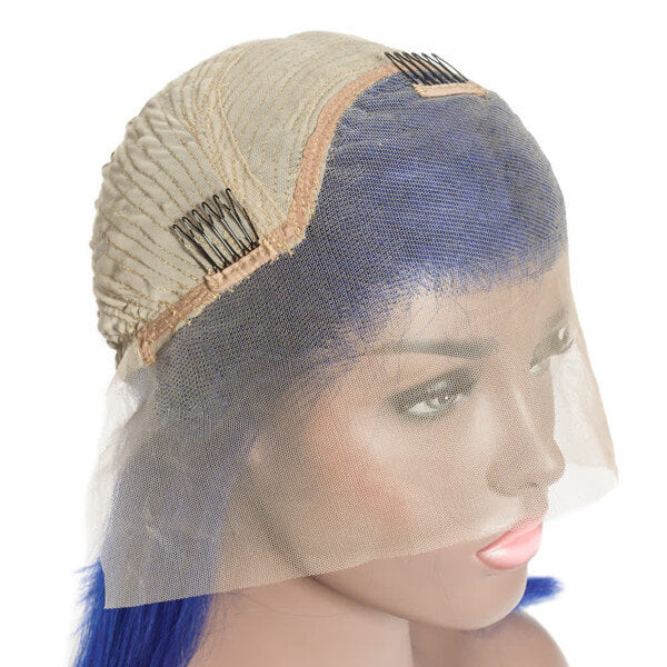 Human Hair 13x4 Lace Front Blue Straight BOB Wig