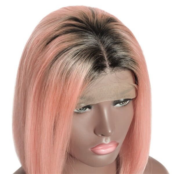 Human Hair 13x4 Lace Front Ombre 1B/Pink Straight BOB Wig