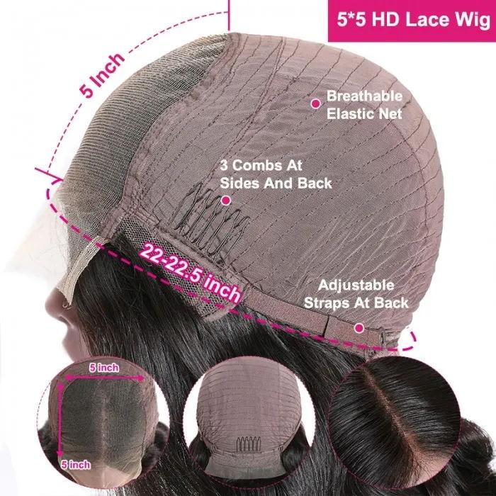 HD - Human Hair 5x5 Lace Closure Straight Wig